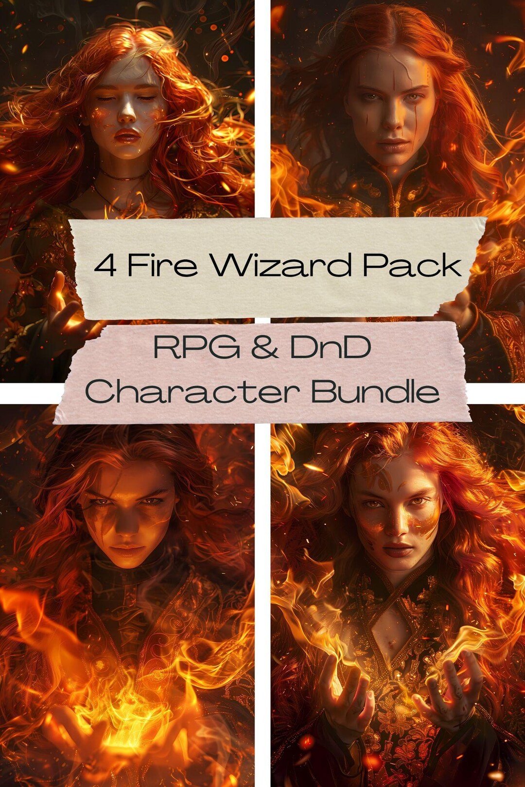 4K Fire Wizard Portrait Pack – Female Fantasy Mage Art (4 Images) - Etsy