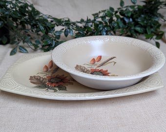 Vintage Royal Tudor Ware Serving Plate & Bowl Set, Autumn Glory Floral