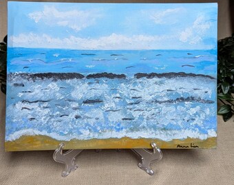 Original Coastal Seascape Painting – Acrylic Waves, Beach Wall Art
