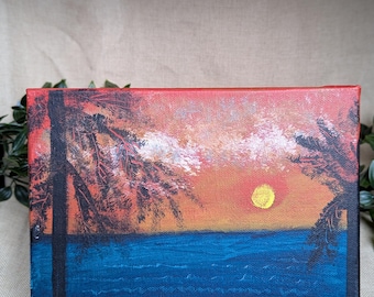 Golden Sun Over Blue Sea: Original Acrylic Sunset Painting on Canvas by Anna Lisa
