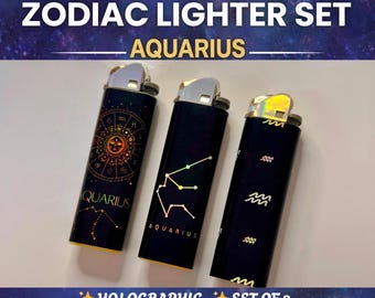 Aquarius Holographic Lighter Set | Zodiac Gift | Astrology | Horoscope | Birthday 3 Pack