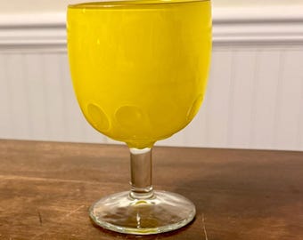 Yellow Footed Thumbprint Goblet With Gold Rim