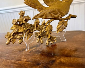 Syroco gouden muurplaquette met vogels en kornoeljes