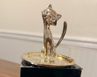 Silver-Plated Cat Ring Holder