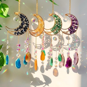 Atrapasueños colgante de cristal lunar, atrapasueños con árbol de la vida para colgar en la ventana, creador de arcoíris, regalo para el Día de la Madre, decoración bohemia para el hogar