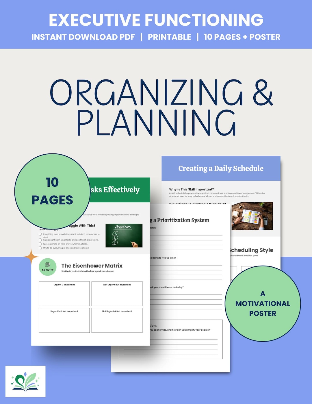 Executive Functioning Worksheets for Organization and Planning Skills ...