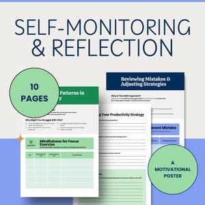 Executive Function Worksheets Self Monitoring and Reflection - Progress, Feedback, Making Mistakes, Self-Compassion (Digital Download)