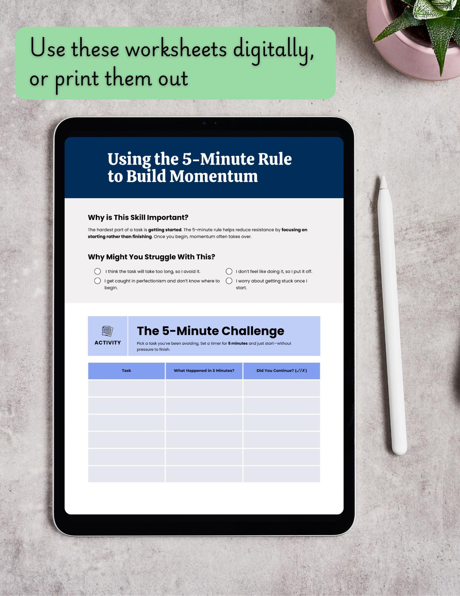 Executive Function Skills Worksheets Task Initiation Skills for ADHD ...