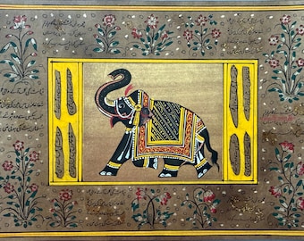 Handmade Indian Elephant Painting | Traditional Mughal Miniature Art | Vintage Style Wall Decor | Cultural Artwork