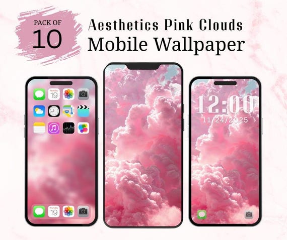 Aesthetic Pink Clouds iPhone & Android Wallpaper Bundle – 4K Dreamy Sky Backgrounds | Digital Download