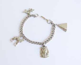 Egyptiskt berlockarmband / Ora / Vintage / Silver / Kamel / Pyramid / Kniv / Farao