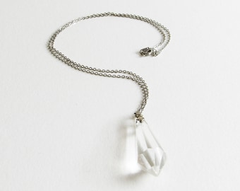 Vintage Crystal Necklace: Crystal Triforce vintage crystal chandelier pendant on a silver tone chain