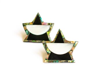 Vintage Star Geometric Earrings with Mother of Pearl and Abalone Inlay Pattern