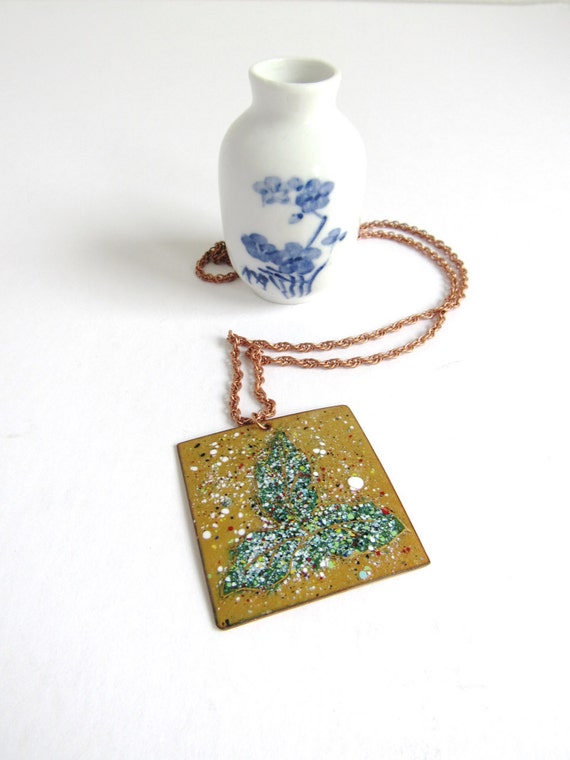 Vintage Modernist Enamel Necklace : Leaf splatter… - image 2