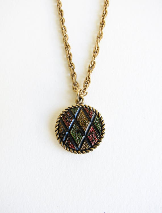 Pendentif Vintage Signé Sarah Coventry - Motif Ajouré Couleur Or Poli, Chaîne Incluse