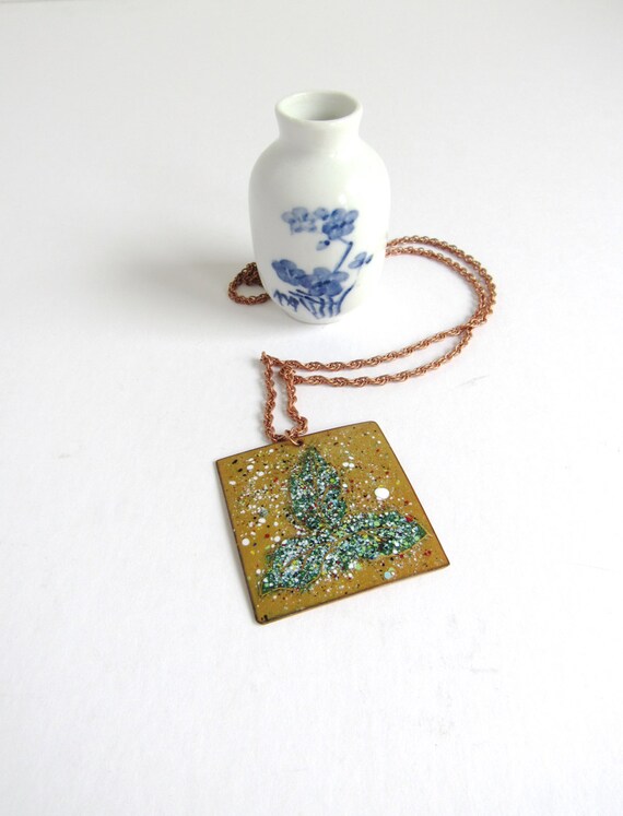 Vintage Modernist Enamel Necklace : Leaf splatter… - image 3