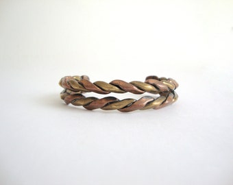 Vintage Copper Cuff Bracelet : Double Stacked vintage copper and brass woven cuff bracelet