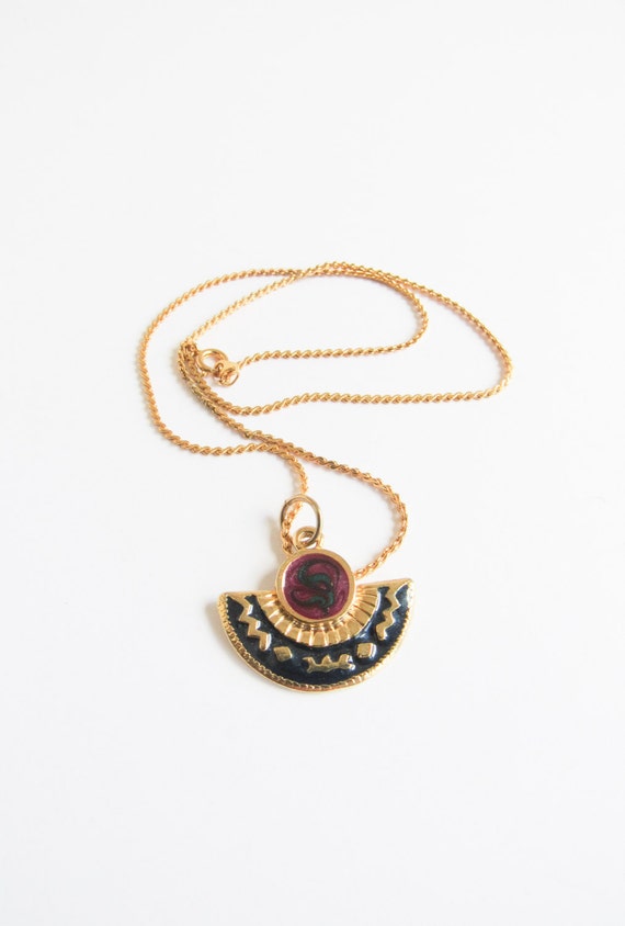 Southwest Enamel Vintage Gold Necklace with Nativ… - image 4