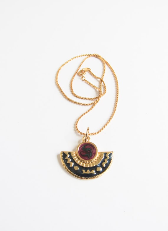 Southwest Enamel Vintage Gold Necklace with Nativ… - image 2