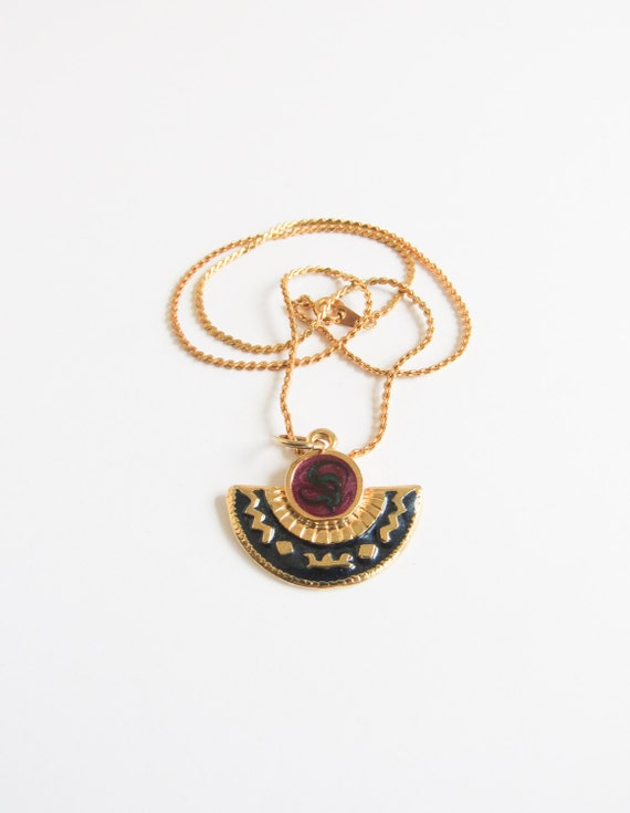 Southwest Enamel Vintage Gold Necklace with Nativ… - image 1
