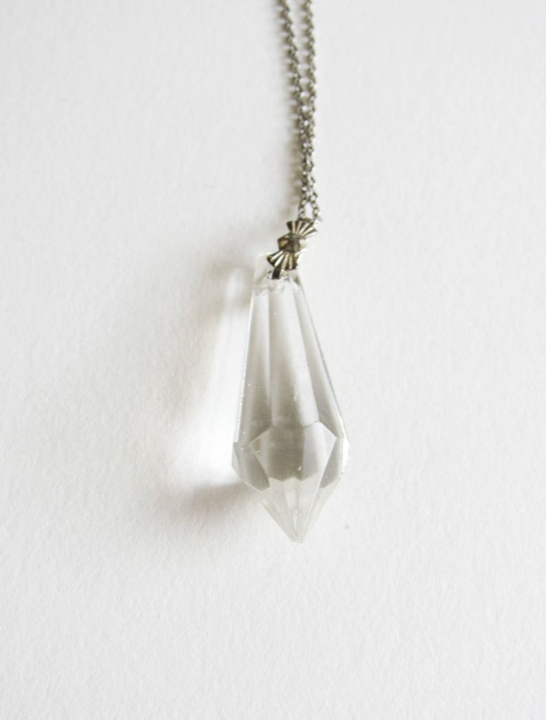 Vintage Crystal Necklace: Crystal Triforce vintage crystal chandelier pendant on a silver tone chain image 3