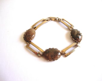 Vintage Jasper Bracelet: Brown Links vintage gold tone and jasper link bracelet