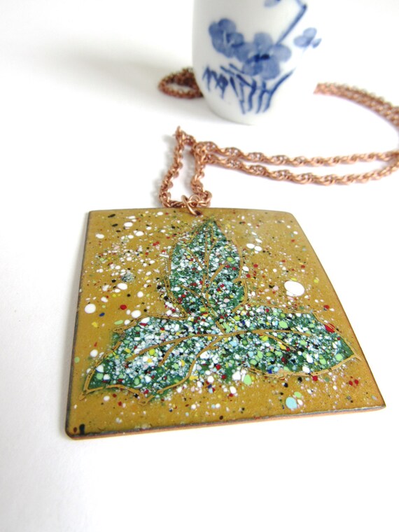 Vintage Modernist Enamel Necklace : Leaf splatter… - image 4