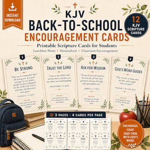 Christian Back to School Encouragement Cards, KJV Scripture Lunchbox Notes (Digital Download)