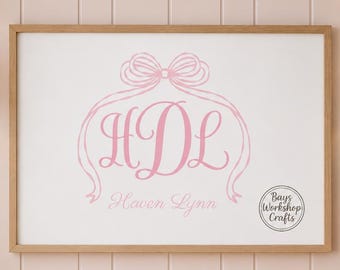 Decoración personalizada para la habitación de una niña • Lámina con lazo (Descarga digital)
