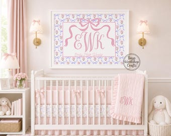 Arte personalizado para habitación de bebé niña • Impresión de lazo floral (descarga digital)