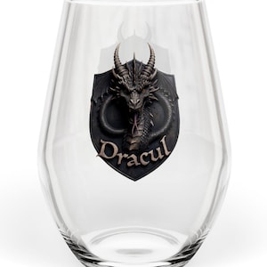 Copa de vino sin tallo con escudo de dragón Dracul / Escudo de vampiro gótico