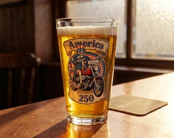 アメリカ250モーターサイクルスカルパイントグラス | 16オンス メモリアルビールグラス