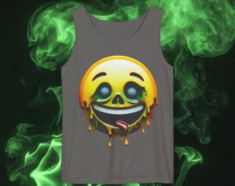 Melting Zombie Emoji Tank Top | Dripping Creepy Face Apparel smiley
