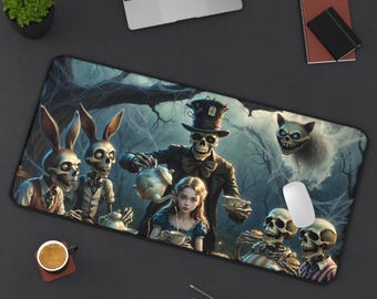 Tappetino da scrivania per il tea party gotico di Alice / Scheletro di Halloween, Cappellaio Matto, Topolino e il Paese delle Meraviglie