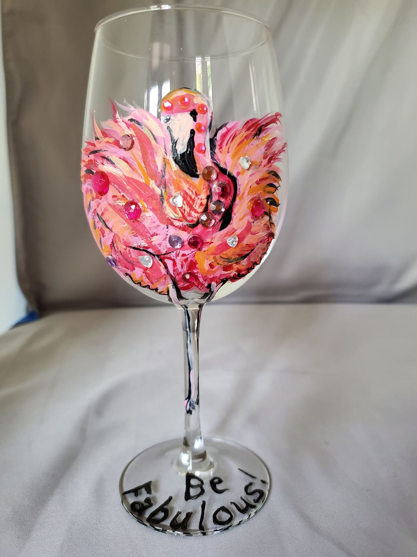 HandPainted Jeweled Flamingo Wine Glasses Set of Two Etsy