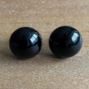 Vintage Earrings, Antique Black Glass Teddy Bear Eye Studs - 9/16" 14mm