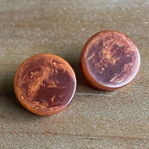 Vintage Bakelite Earrings, Butterscotch Disk Studs - 7/8" 23mm
