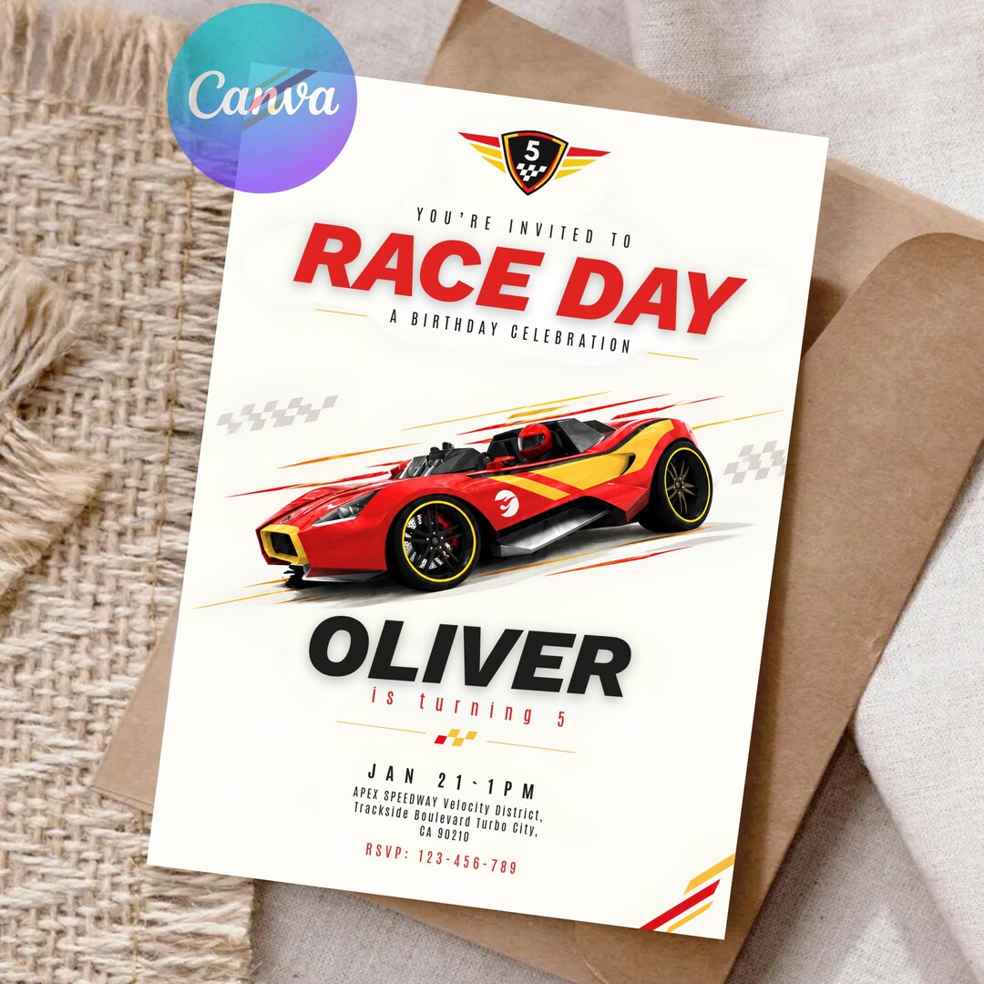 Hot Wheels 5th Birthday Invitation Canva Template, Editable Racing Car ...