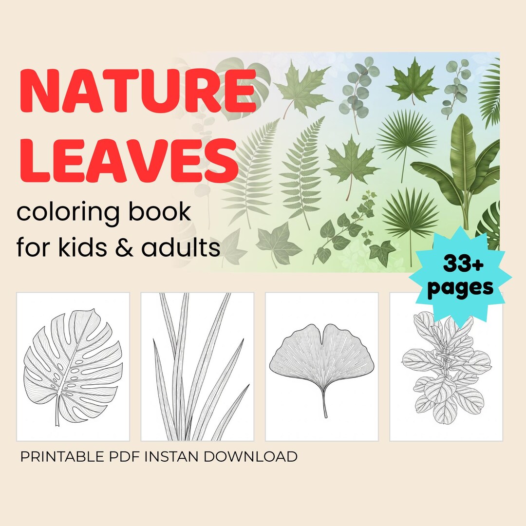 Leaf Color Book Leaf Coloring Book – Botanical Line Art | Printable PDF - Etsy