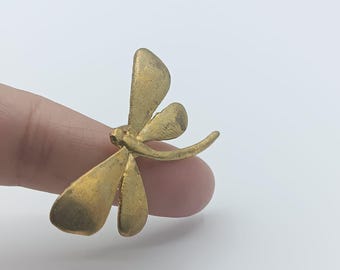 Handmade Raw Brass Dragonfly Ring, Vintage Style, Adjustable,Christmas Gift