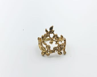 Handmade Raw Brass Flower Ring, Adjustable Boho Jewelry