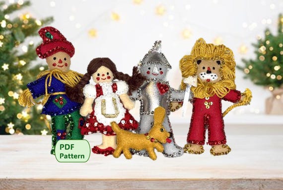 Wizard of Oz Felt Ornament Patterns – Dorothy, Lion, Scarecrow