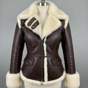 Women’s Brown Shearling Leather Jacket – Cozy Aviator Style Winter Coat