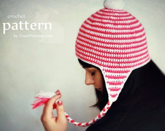 Crochet Pattern - Earflap Beanie (Pattern No. 053) - INSTANT DIGITAL DOWNLOAD