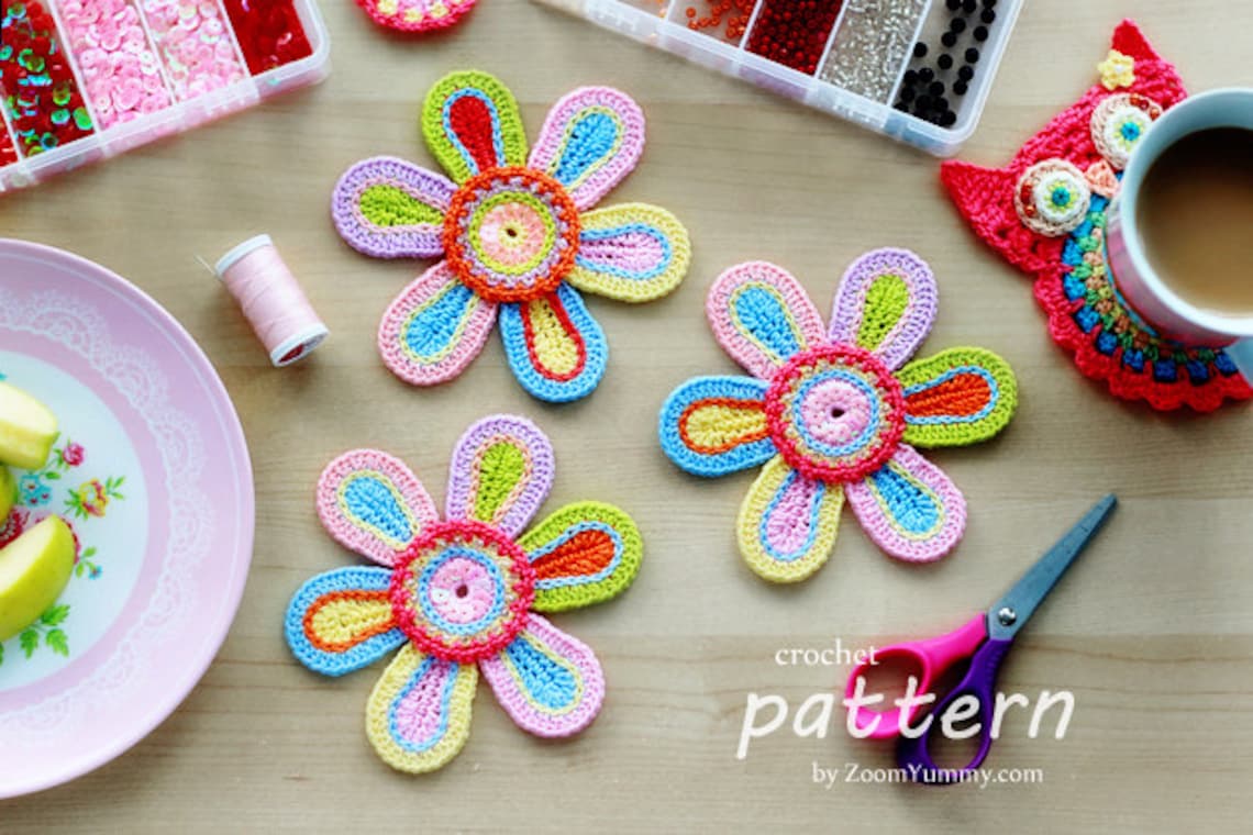 Crochet Pattern Colorful Crochet Flower pattern No. 059 Etsy