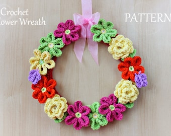 Crochet Pattern - Crochet Flower Wreath (Pattern No. 044) - INSTANT DIGITAL DOWNLOAD