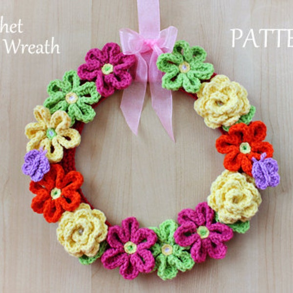 Crochet Pattern - Crochet Flower Wreath (Pattern No. 044) - INSTANT DIGITAL DOWNLOAD