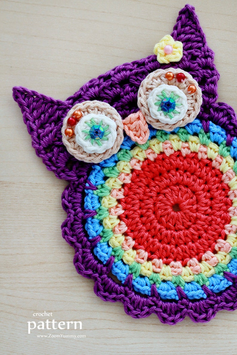 Crochet Pattern Crochet Owl Coasters, Appliques Pattern No. 058 INSTANT DIGITAL DOWNLOAD image 2