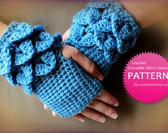 Crochet Pattern - Crochet Crocodile Stitch Fingerless Gloves (Pattern No. 042) - INSTANT DIGITAL DOWNLOAD