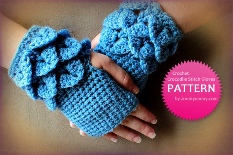 Crochet Pattern Crochet Crocodile Stitch Fingerless Gloves Pattern No. 042 INSTANT DIGITAL DOWNLOAD image 1